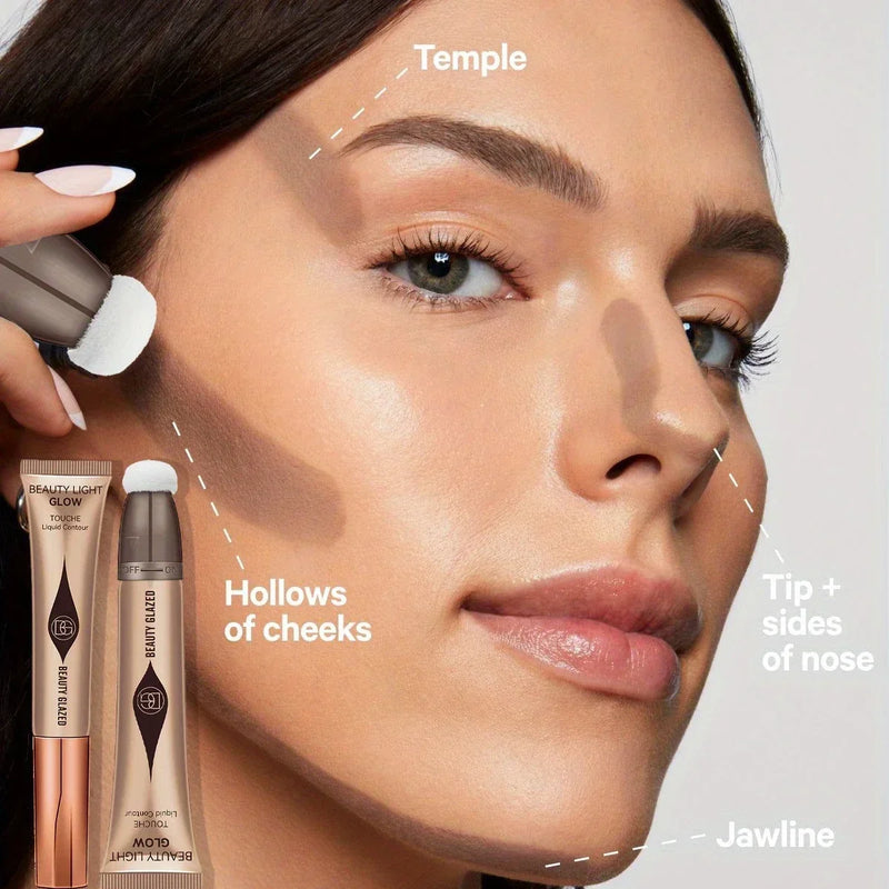 Waterproof Long-lasting Liquid Contour Cream with Sponge Brush Highlighter and Concealer - Silky and Creamy on Face and Body