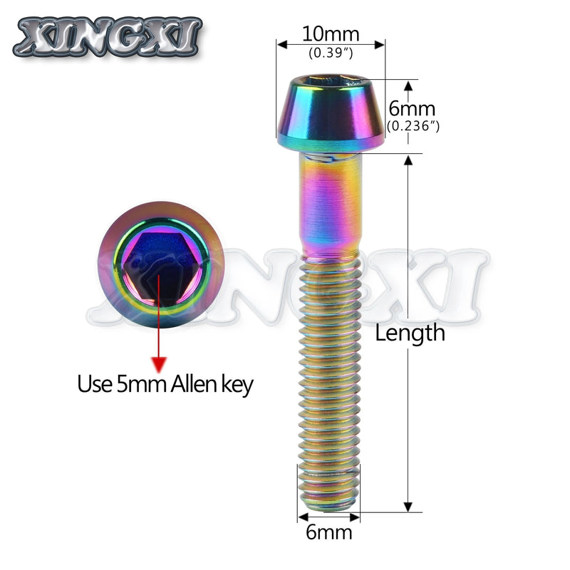 Xingxi Titanium M6x10 16 18 20 25 30 35 40 45 50 55 60 65mm Allen Key Taper Head Screw for Bicycle Headset Brake Bicicleta Bolts