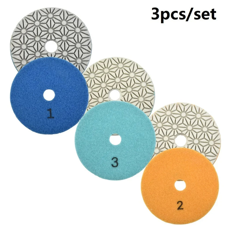 3PC Polishing Pads Granite Polishing Tool Pad Sanding Disc 4 Inch 100mm Dry/Wet Diamond 3 Step Polishing Granite Marble Disk