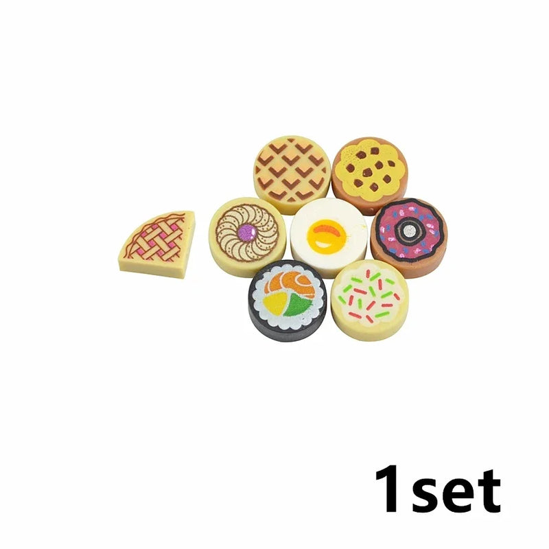 DlY Mini Food Building Block Figures Bread Fish Fruit Chicken Crab Hot Dog Cake Pizze Carrot Box Creative Toys City Parts Brick