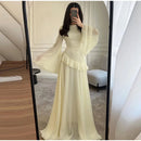 Fashion Flare Sleeve Ruff Long Dress Women Solid O-neck High Waist Slim Pleated Maxi Dresses 2025 Lady Summer Chic Party Robes