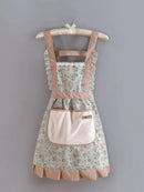 1pc Strap Canvas Floral Apron with Hood, Waterproof Oil-resistant Breathable Workwear WaistApron
