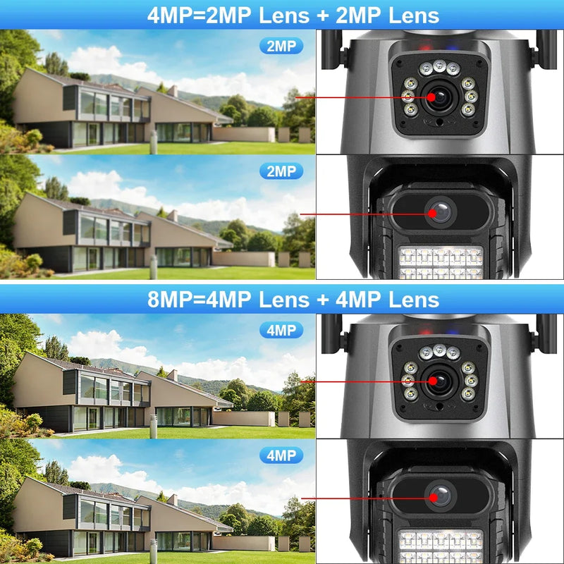 4K 8MP Dual Lens Dual Screen IP Camera Wifi Waterproof Color IR Night Vision Auto Tracking Wifi Surveillance Cameras ICSEE App