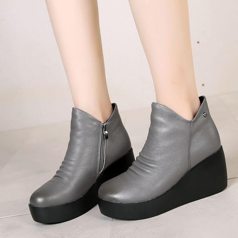 GKTINOO 2023 New Autumn Winter Women Shoes Woman Genuine Leather Wedges Snow Boots Height Increasing Ankle Women Boots Platform