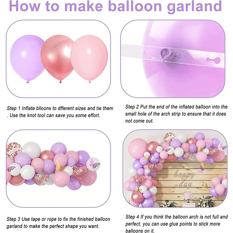 Pastel Balloon Garland Arch Kit Purple And Pink Balloons Birthday Party Decoration Set For Girl Baby Shower Conffeti Balloons