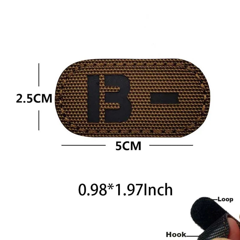 5*2.5CM IR Reflection Blood Type A B AB O POS NEG Embleem Hook and Loop Patches,Tactical Badges Clothes Stickers Glow in Dark