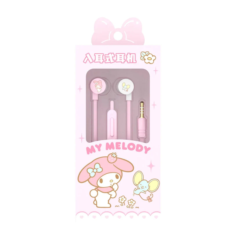 Sanrio in-ear Wired Headphones My Melody Music Sports Earbuds Kuromi Cinnamoroll Kawaii Gaming Earphones Pochacco Girls Gifts