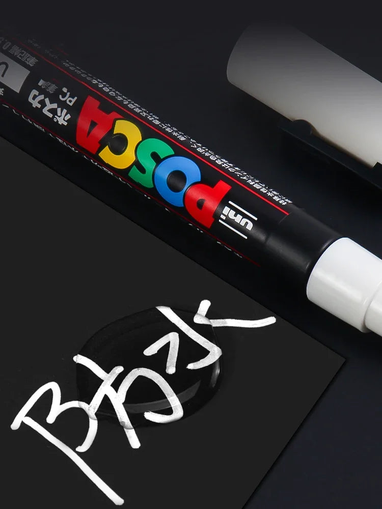 1Pc Japan UNI POSCA Acrylic High Gloss Marker Pen Waterproof Quick Drying Black Gold Silver White Student Supplies