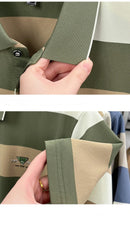 Luxury brand short sleeved men's polo shirt summer new fashion youth custom striped badge design Korean silk top casual T-shirt