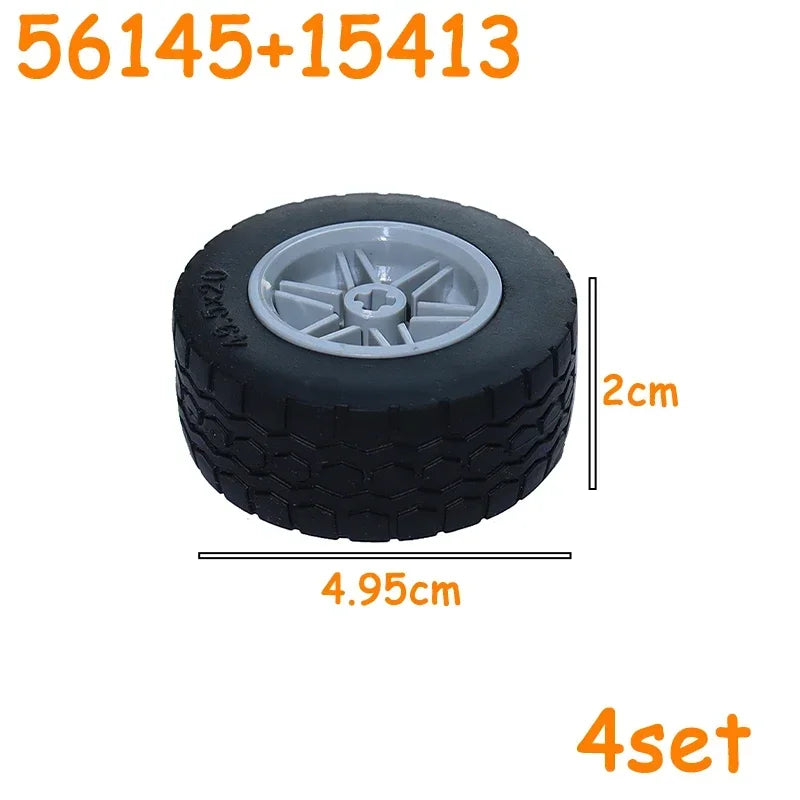 Car Truck Wheels Hub Bricks MOC Technical Tire Wheel Cross Hole Set Motorcycle Tyre & Rim Construction Building Blocks