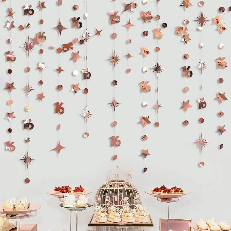 Gold 30th Happy Birthday Party Paper Banners Decorations Number 30 Year Old Circle Dots Twinkle Star Garlands Hanging Backdrops