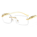 Small Rimless Sunglasses Square Women Retro Men Cut Edge Golden Leopard Frame Sun Glasses Brand Designer Eyewear UV400 Shades