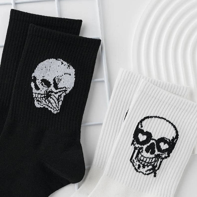 5/10 Pairs Men Skull Pattern Fashion Versatile Crew Socks, Halloween Dy, For Daily Life