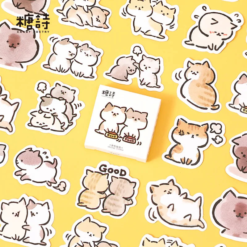 45 Pcs/BOX Kawaii Cat Stickers Aesthetic Stationary Cute Stickers For Cat Lovers Ideal On Laptop Journals Planners Scrapbook