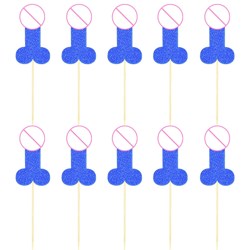 10pcs Glitter Willy Penis Cupcake Topper Funny Nude Dick Cake Toppers Wedding Favors Bachelorette Adult Hen Night Party Supplies
