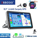 ESSGOO 10" Android 13 4+64G Wireless Carplay Android Auto Car Stereo Radio 1 DIN GPS Navi BT FM RDS WIFI USB EQ SWC w/ Microphoe