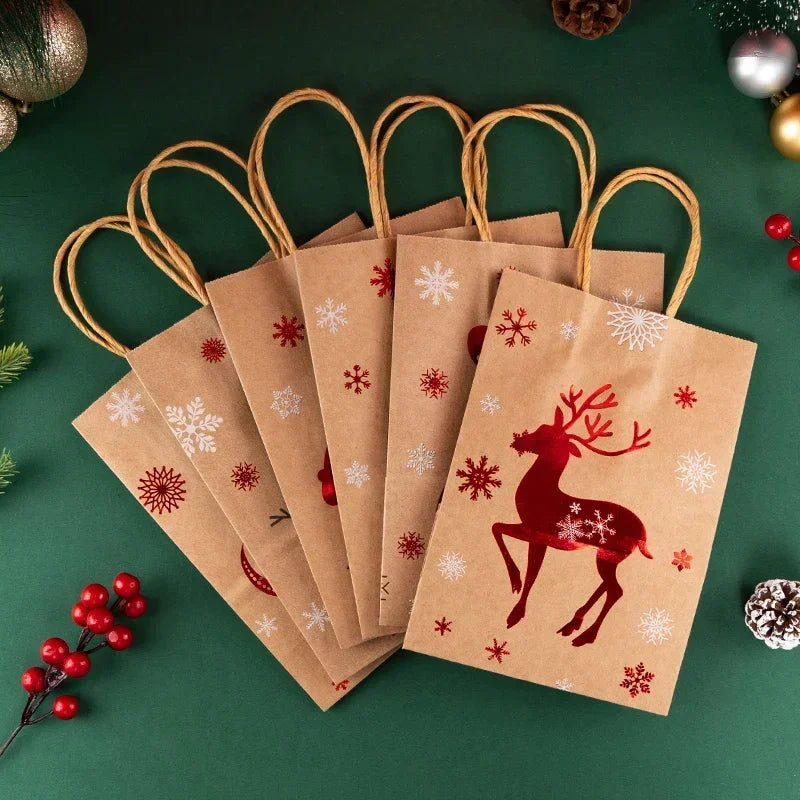 Christmas Kraft Paper Gift Bag Cartoon Santa Claus Snowman Candy Bags Packaging Pouches Party Home Decoration Supplies Wholesale