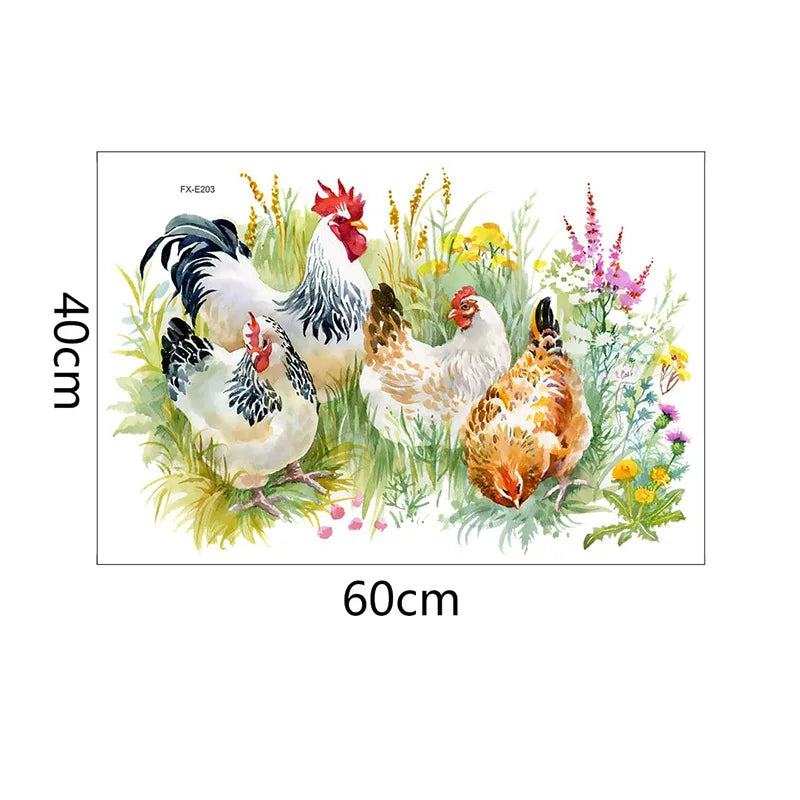 1PC Chinese Style Countryside Style Chicken Foraging In Grass Stickers, Decorative Living Room, Kitchen, Refrigerator Waterproof