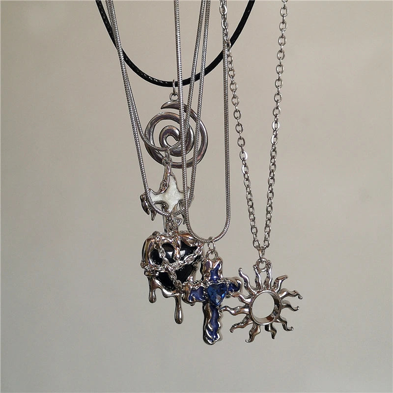 Goth Irregular Heart Cross Vortex Pendant Snake Rope Chain Necklace For Women Men Grunge Y2K 90s Punk Halloween EMO Accessories