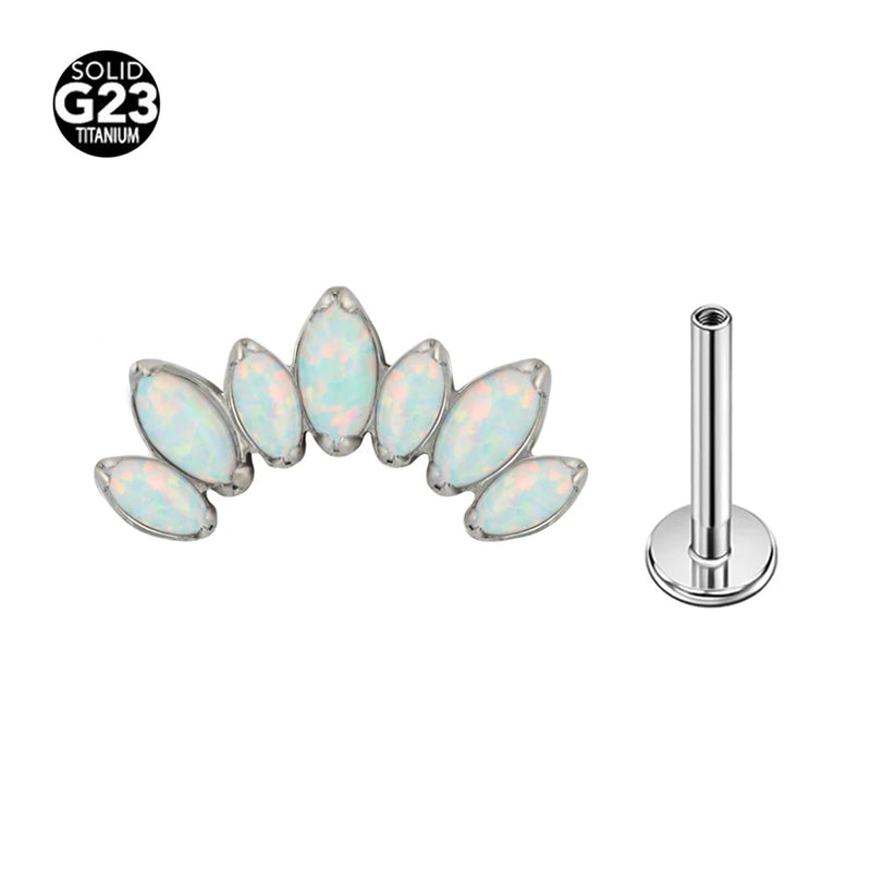 G23 Titanium  Internal Thread Helix Conch Cartilage Tragus Lip Stud Body Jewelry Piercing 7 CZ Labret Studs Horse's Eye Crown Zi