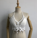 Sommerurlaub Strand Camis Lady Sexy Quasten Häkel-Camisole Frauen Sexy Quasten Bikini Camis weibliche Häkel-Neckholder Bikini-Tops
