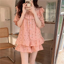 Women Sweet Floral Pajamas Female Summer Set Lace Princess Short-Sleeved Shorts Homewear Ladies Kawaii Soft Nightwear Loungewear