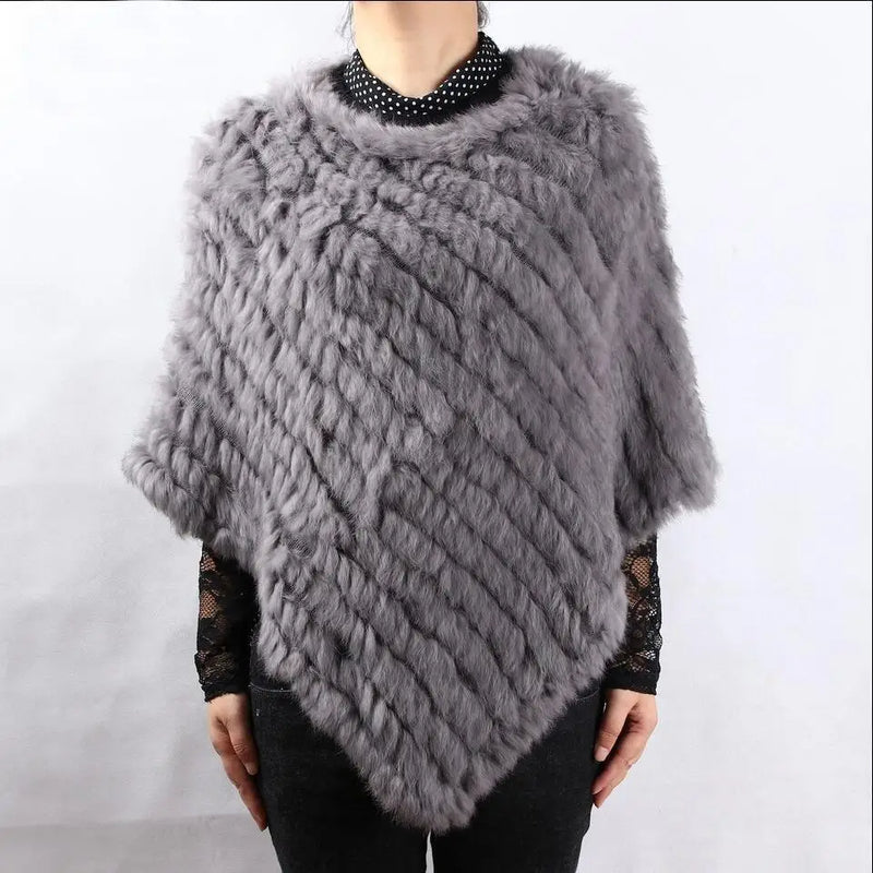 ZDFURS * Winter Hot Sale Knitted Natural rabbit fur Poncho Fashion Rabbit Fur Shawl Genuine Rabbit Fur warps Women  Fur Poncho