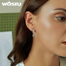WOSTU 925 Sterling Silver Blue Heart-shaped Turquoise Hoop Earrings For Women Shiny CZ Drop Dangle Earrings Pendientes Jewelry