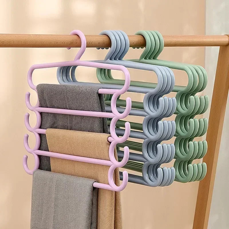 5 Layers Clothes Hangers Trousers Pants Hangers Towel Scarfs Racks Closet Storage Organizers Clothes Storage Organization