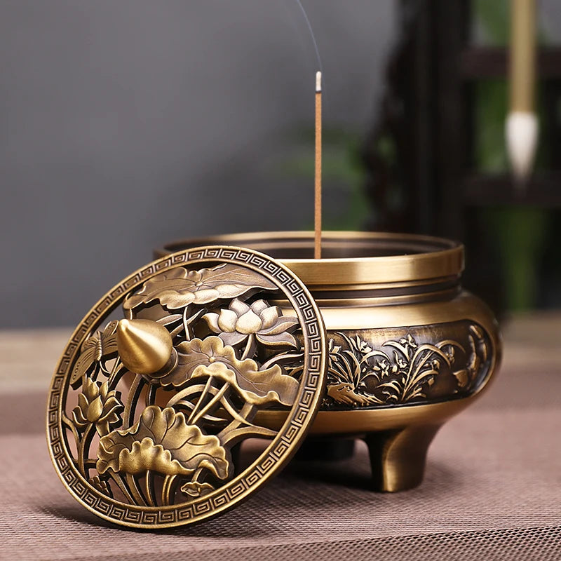 Brass copper incense burner indoor large tray incense thread incense burner tea ceremony Xuande stove decoration