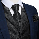Herrenanzug Weste Krawatten Set Schwarz Paisley Seidenweste für Hochzeit Party Smoking Anzüge Luxuriöse Ärmellose Jacke DiBanGu