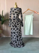 CM.YAYA 2025 Fall Women Long Sleeve Stacked Mesh See Though with Lining Bodycon Long Dress Evening Birthday Sexy Party Dresses