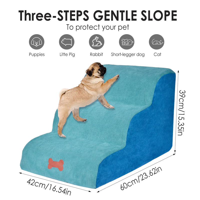 Pet Stairs 3 Steps Non-Slip Stairs For Small Dogs And Cats High Density Sponge Ramps For Bed Sofa With Washable Cover Pet Stair