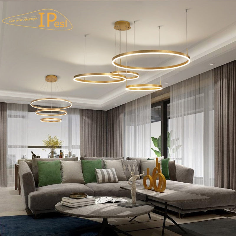 Postmodern LED Circle DIY Chandelier Light Fixtures Gold White Black Pendant Lights Home Living Room Shop Restaurant  Decoration