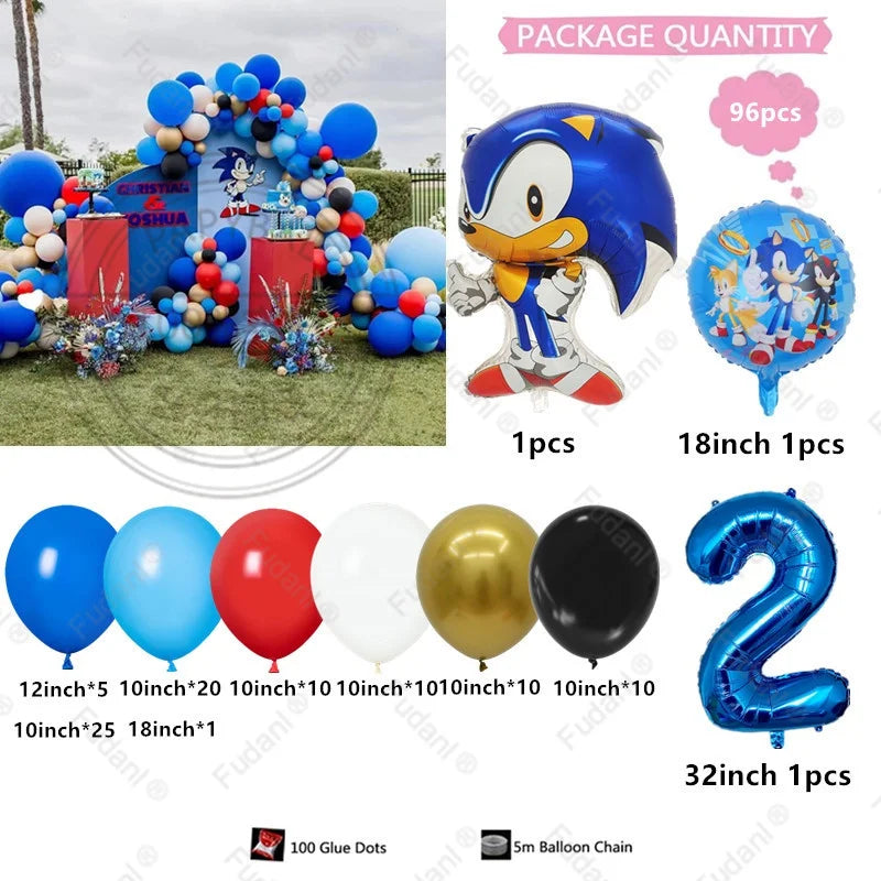 96pcs Sonic Themed Birthday Party Decoration Balloon Garland Set Is Suitable for Boys' Birthday Baby Shower Party Decoration