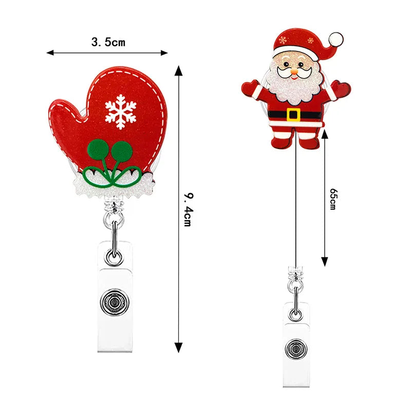 New Designs Glitter Acrylic Christmas Theme Badge Reel Retractable ID Badge Holder With 360 Rotating Alligator Clip Name Holder