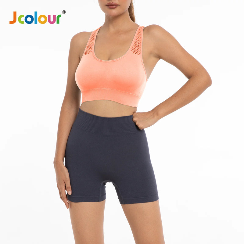 Frete grátis Jcolour Conjunto de Top e Shorts Esportivo Feminino, Respirável e de Secagem Rápida para Yoga e Corrida
