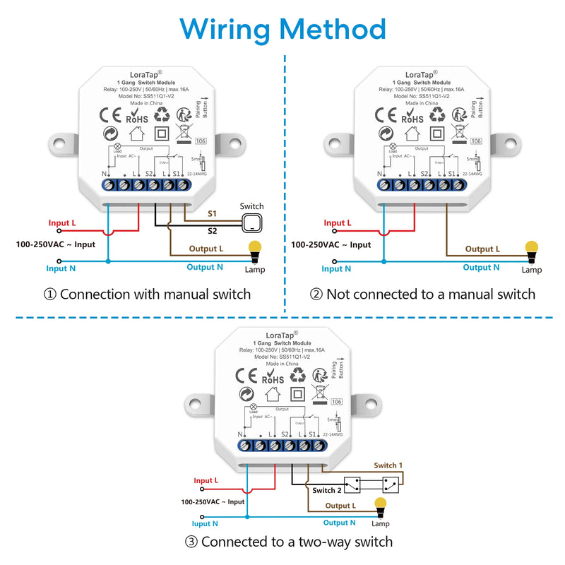 QCSMART Wireless RF 433Mhz 110-220V 16A Light Swich Relay Module Small Device with 4 Button Remote Controller