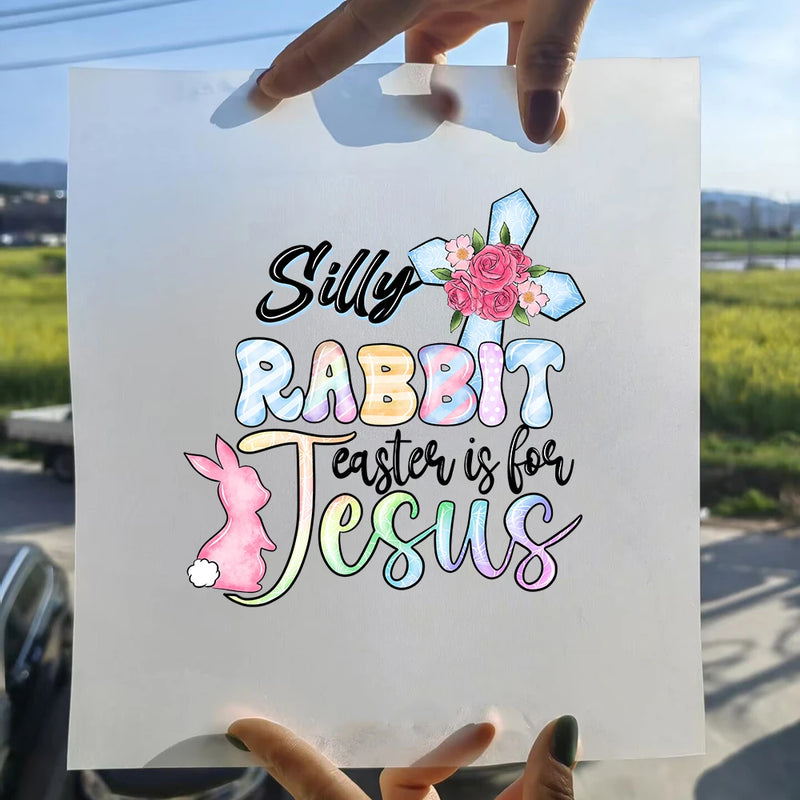 15cm New Easter Egg Rabbit Iron On Heat Transfer Stickers For Clothes DTF Pinted Vinyl Thermal Appliques Washable T-Shirt Decal