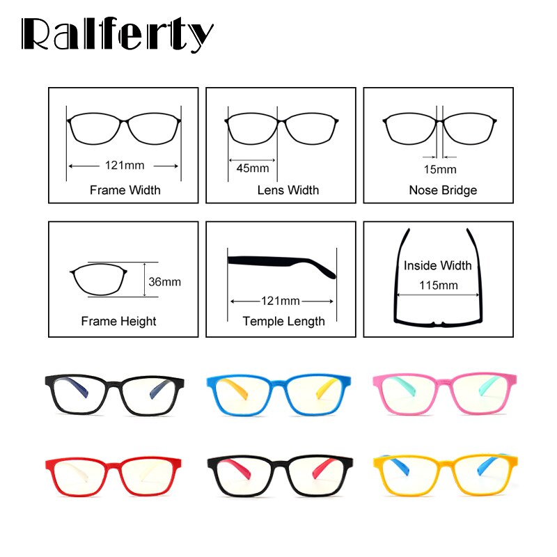 Ralferty Kids Square Glasses Anti-blue Blocking Computer Eyewear Frame Child Boy Girl TR90 Flexible Eyeglasses Frames A008