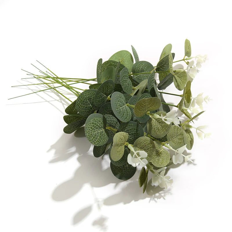 10pcs Artificial Green Turtle Leaf Eucalyptus Leaf Fake Silk Plant For DIY Wedding Birthday Party Home Decor Palm Leave