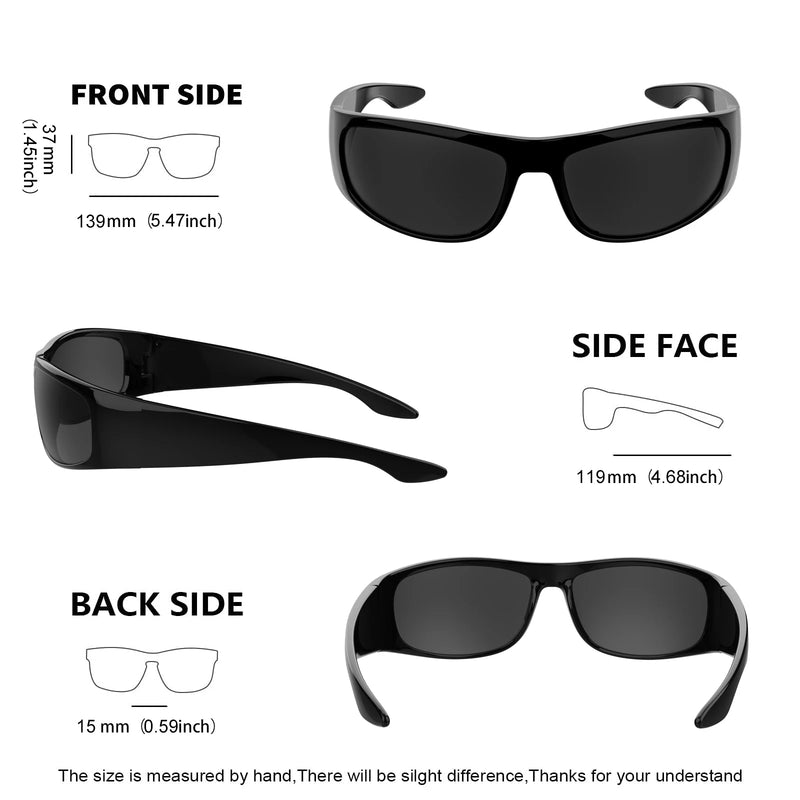 MAXJULI Super Dark Sunglasses for Men Black Wrap Around Sunglasses forUV400 Protection W8005