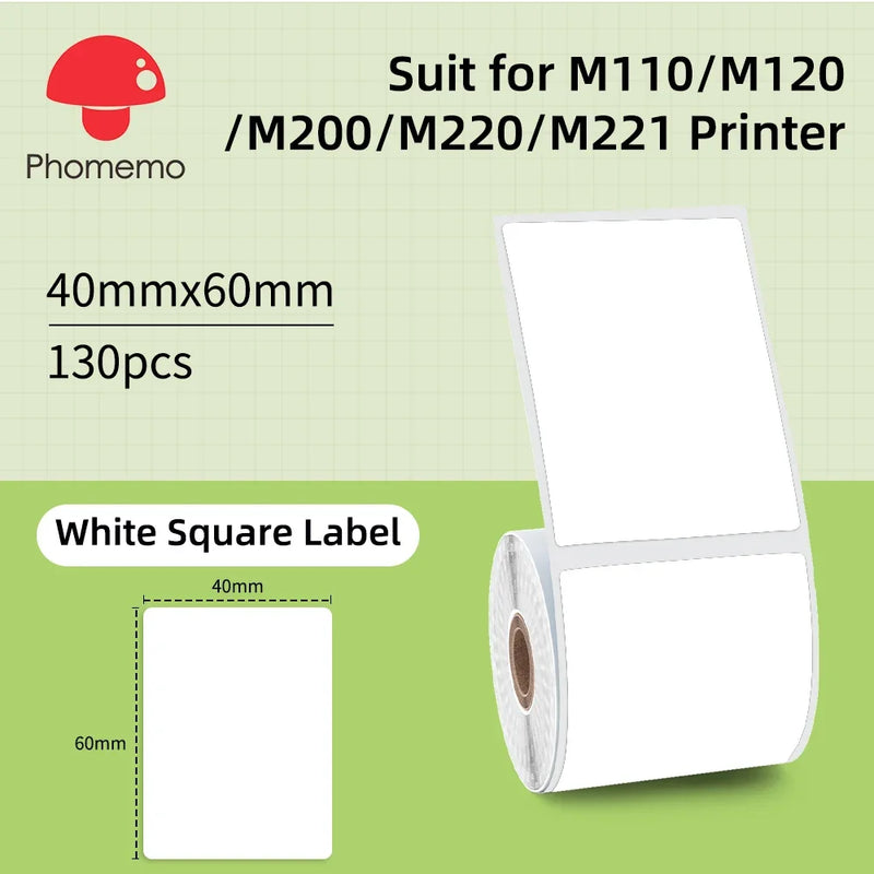 Phomemo Mini Printer Thermal White/Color/Round/Transparent Sticker Self Adhesive Waterproof Sticker For M110 M220 M221 M120 M200