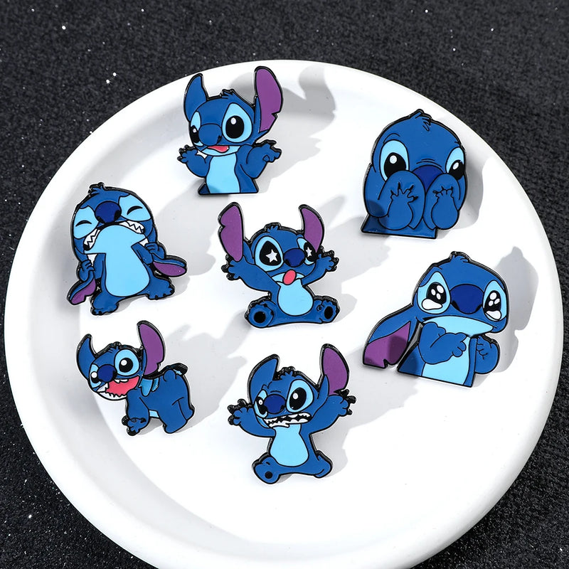 Stitch & Lilo Enamel Brooch Anime Cartoon Fashion Backpack Accessories Ohana Means Family Lapel Pins Kawaii Jewelry Girls Boys