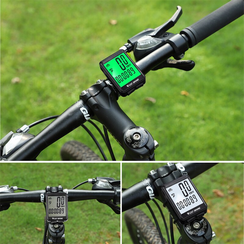 WEST BIKING Waterproof Wireless Bicycle Computer Wired LED Speedometer MTB Bike Cycling Odometer Stopwatch White Green Backlight