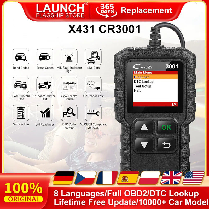 LAUNCH X431 CR3001 Full OBD2 Car Reader Scanner Automotivo Multilingual Car Diagnostic Tool Check Engine Free Update PK KW850