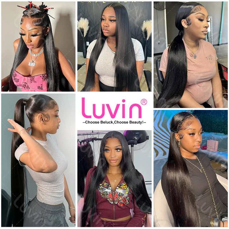 Luvin Bone Straight 13x6 HD Transparent Lace Frontal Human Hair Wigs High Density Remy 13x4 Wate Wave Front Wig For Women