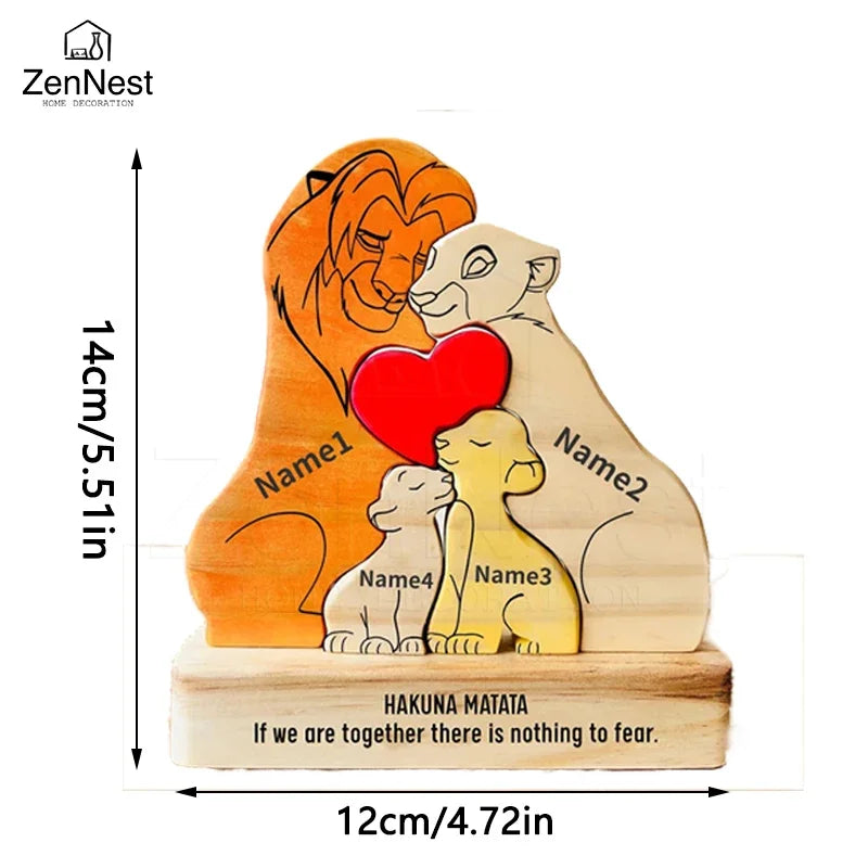 Art Wooden Family Puzzle Personalized Name Puzzle Wooden Lion Puzzle Home Decor Thanksgiving Christmas Warm Gifts for Kid Mother