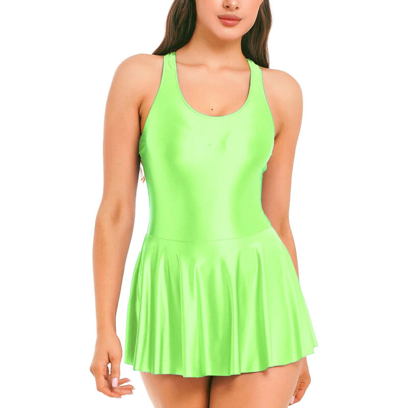 Womens Dresses Tank Dress Glossy Stretchy Sleeveless Solid Color Athletic Tennis Dress Nightwear Porno Clubwear Exotic Dresses