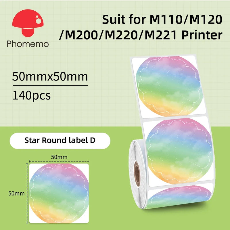 Phomemo Mini Printer Thermal White/Color/Round/Transparent Sticker Self Adhesive Waterproof Sticker For M110 M220 M221 M120 M200